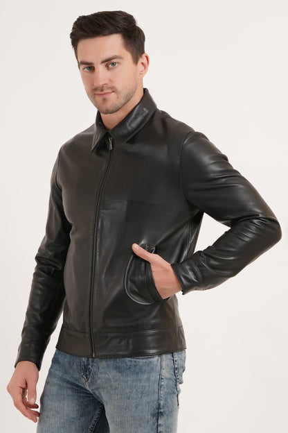 100% Leather Men's Harrington Collar Jacket | MX58
