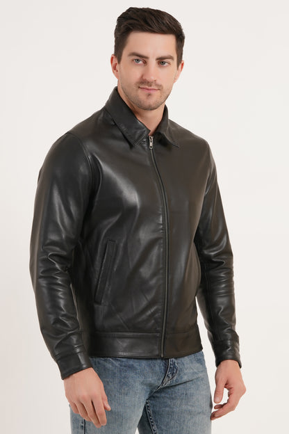 100% Leather Men's Harrington Collar Jacket | MX58