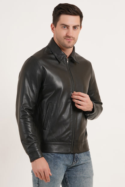 100% Leather Men's Harrington Collar Jacket | MX58
