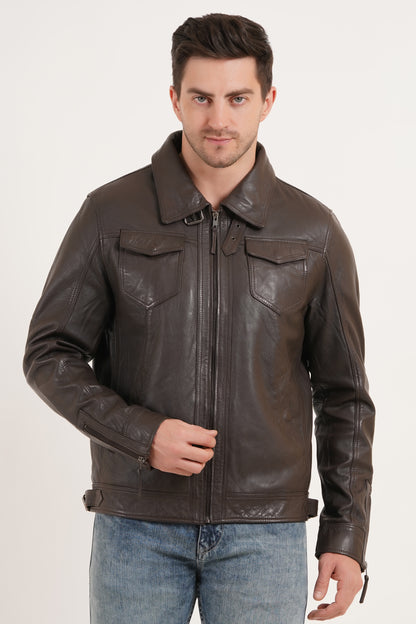 100% HEAVY WASHED SILVY COLLAR JACKET - BROWN | MX 92 |