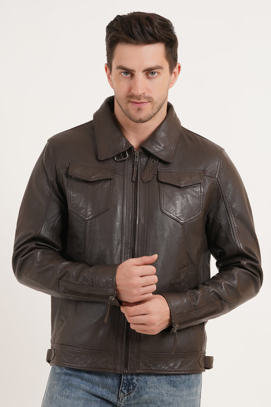 100% HEAVY WASHED SILVY COLLAR JACKET - BROWN | MX 92 |