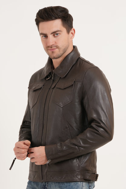 100% HEAVY WASHED SILVY COLLAR JACKET - BROWN | MX 92 |