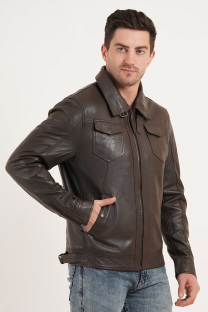100% HEAVY WASHED SILVY COLLAR JACKET - BROWN | MX 92 |