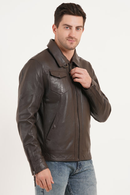 100% HEAVY WASHED SILVY COLLAR JACKET - BROWN | MX 92 |