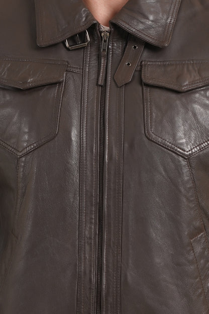 100% HEAVY WASHED SILVY COLLAR JACKET - BROWN | MX 92 |
