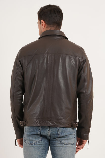 100% HEAVY WASHED SILVY COLLAR JACKET - BROWN | MX 92 |