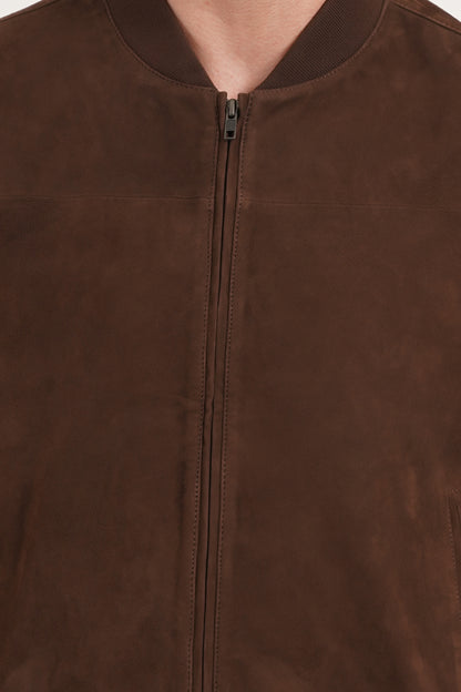 100% Suede Leather Bomber Jacket - Brown | MX91