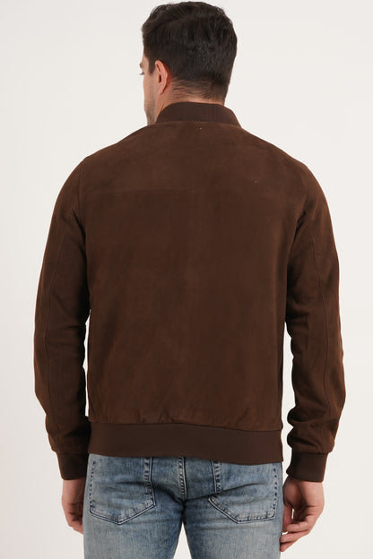 100% Suede Leather Bomber Jacket - Brown | MX91