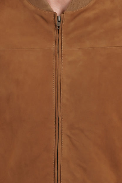 100% Suede Leather Bomber Jacket  - Cognac | MX91