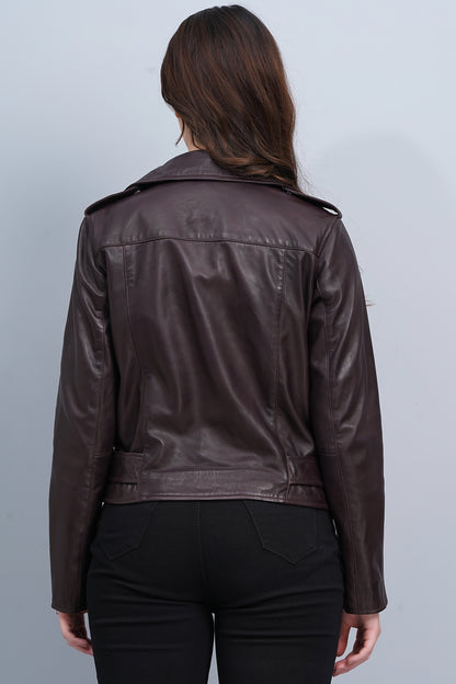 100% Leather Motorcycle Flap Pocket Jacket - Burgundy | WX114