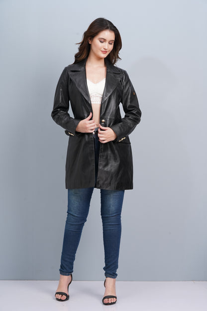 100% Leather Women Emma Coat - Black | WX 99