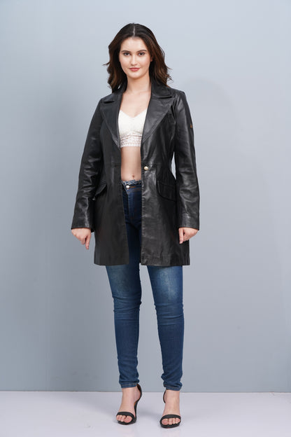 100% Leather Women Emma Coat - Black | WX 99