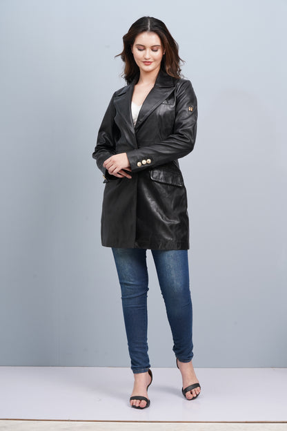 100% Leather Women Emma Coat - Black | WX 99