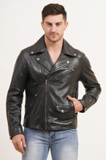 100%  Leather Motorcycle Flap Pocket Jacket | MX52