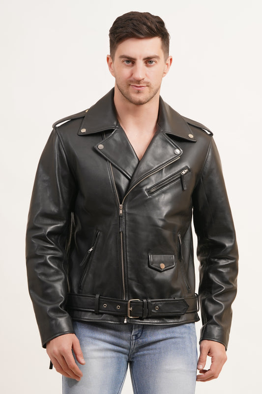 100% Leather Belt Biker Jacket | MX39