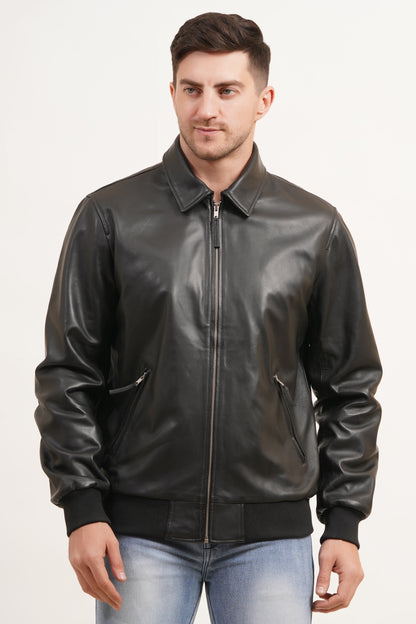 100% Leather Collar Bomber Jacket | MX55