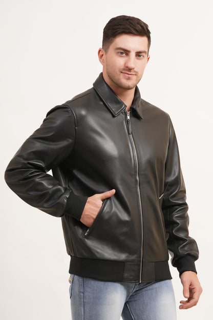 100% Leather Collar Bomber Jacket | MX55