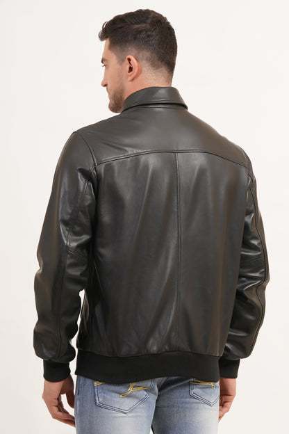 100% Leather Collar Bomber Jacket | MX55
