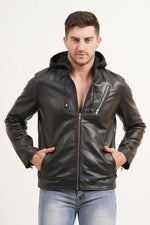 100% Leather Detachable Hood Jacket | MX45