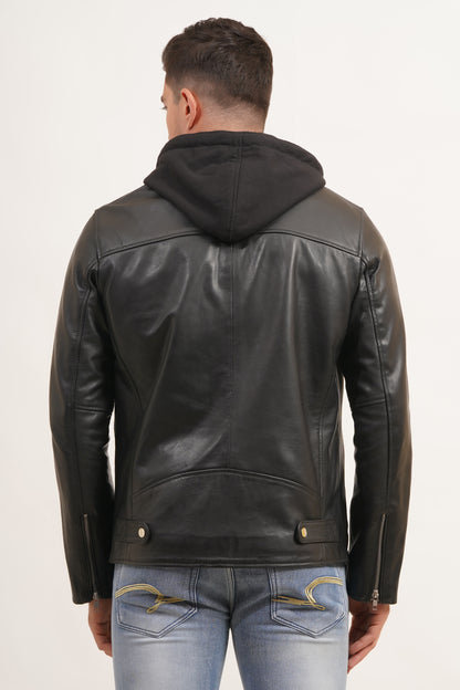 100% Leather Detachable Hood Jacket | MX45