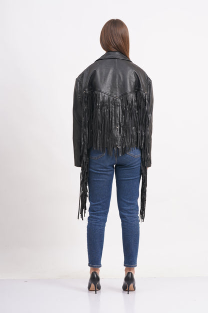 100% Leather Oversized Fringes Biker Jacket | WX014