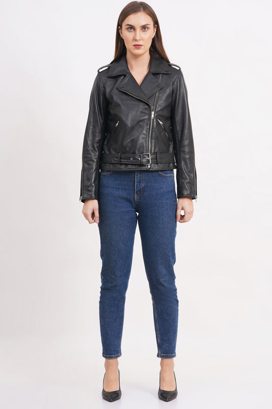 100%  Leather Zipper Biker Jacket | WX87