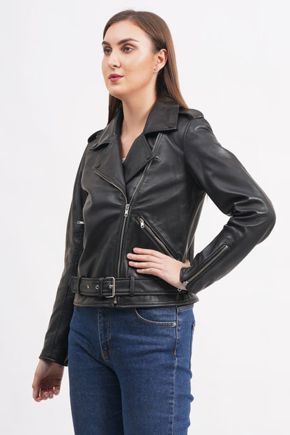 100%  Leather Zipper Biker Jacket | WX87