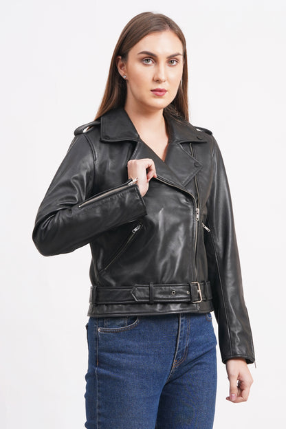 100%  Leather Zipper Biker Jacket | WX87