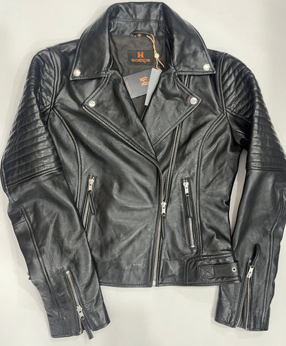 100% Leather Sleeve Padded Biker Jacket | WX34