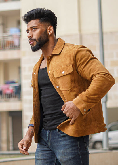 100% Leather Italian suede Trucker Jacket | MX 112