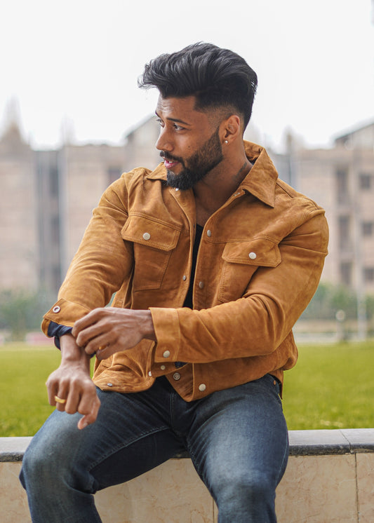 100% Leather Italian suede Trucker Jacket | MX 112