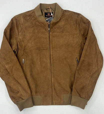 100% Suede Leather Bomber Jacket  - Cognac | MX91