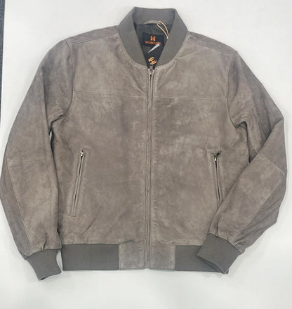 100% Suede Bomber Jacket - Grey | MX91