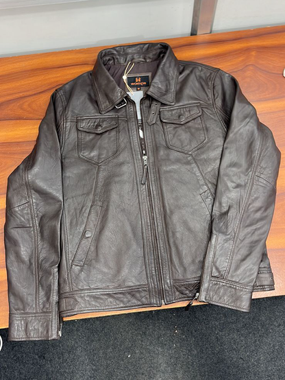 100% HEAVY WASHED SILVY COLLAR JACKET - BROWN | MX 92 |