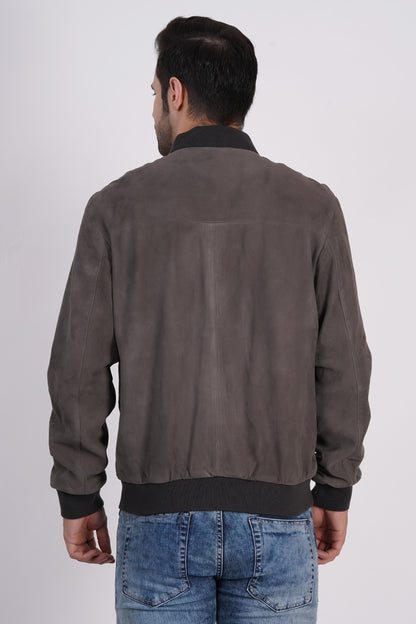 100% Suede Bomber Jacket - Grey | MX91