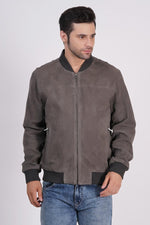 100% Suede Bomber Jacket - Grey | MX91