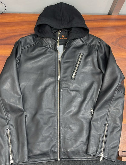 100% Leather Detachable Hood Jacket | MX45