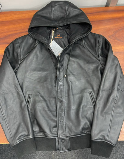 100% Washed Leather Hood Jacket | MX36