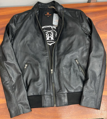 100% Leather Stand Bomber Jacket | MX53