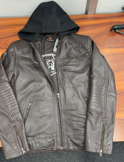 100% Heavy Washed  Detachable Hood Jacket - Brown | MX20