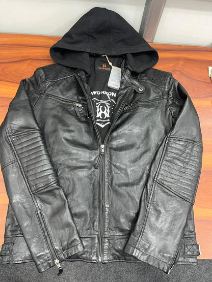 100% Heavy Washed Detachable Hood Jacket - Black | MX20