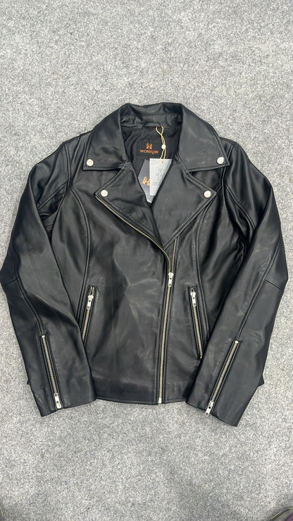 100% Washed Leather Lapel bikers Jacket | WX46