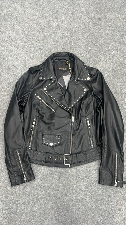 100% Leather Stud Biker Jacket | WX29
