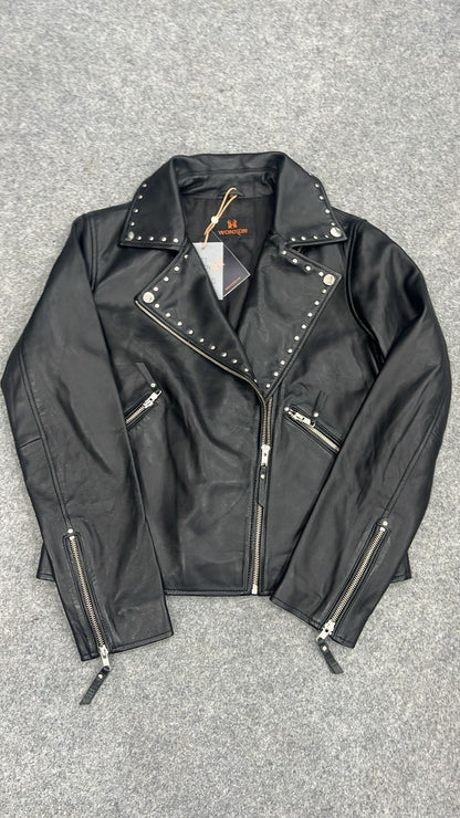 100% Real Lamp Leather Studs Collars Women Jacket | WX31
