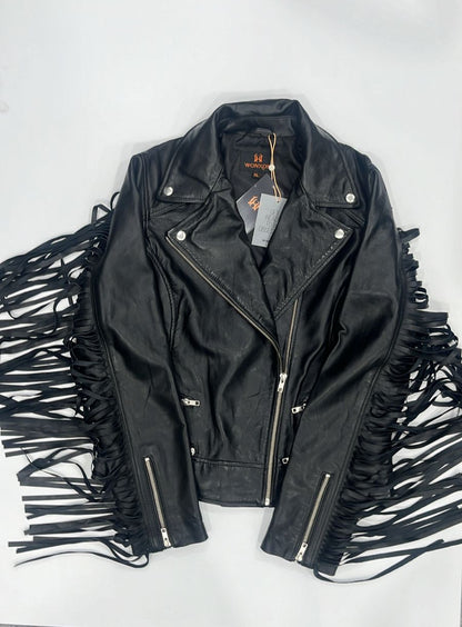 100% Leather Fringes Biker Jacket | WX32