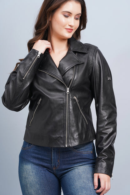 100% Washed Leather Biker Jacket: Black | WX71
