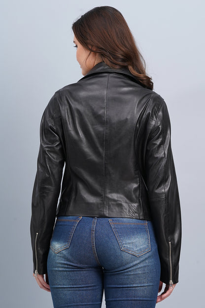 100% Washed Leather Biker Jacket: Black | WX71