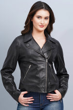 100% Washed Leather Biker Jacket: Black | WX71