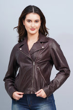 100% Washed Leather Biker Jacket: Burgundy | WX71