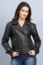 100% Washed Leather Biker Jacket: Black | WX73